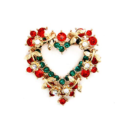JoJo & Lin Heart Brooch Pin Vintage Red Crystal Wreath Holiday Brooch Mother Gift