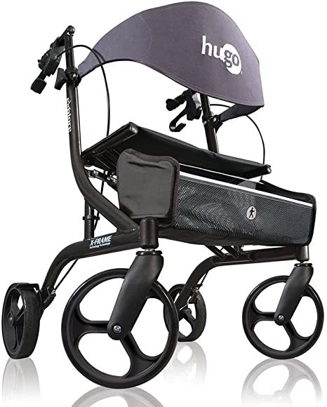 Drive Medical Hugo Explore Side-Fold Rollator Walker with Seat, Pearl 1 count