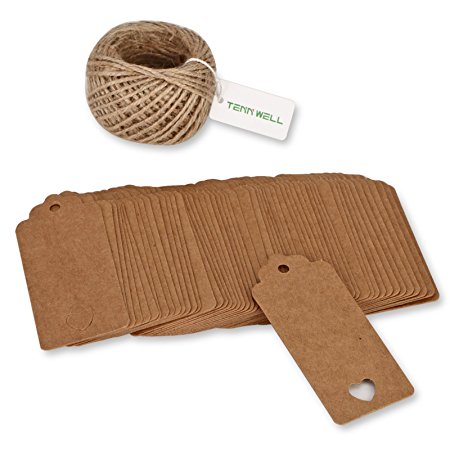 Tenn Well Kraft Paper Tags Thank You Gift Tags Wedding Favor Tags Bonbonniere Tags Price Tags Includes Bonus 100 Feet Natural Jute Twine String (100Piece,Brown)