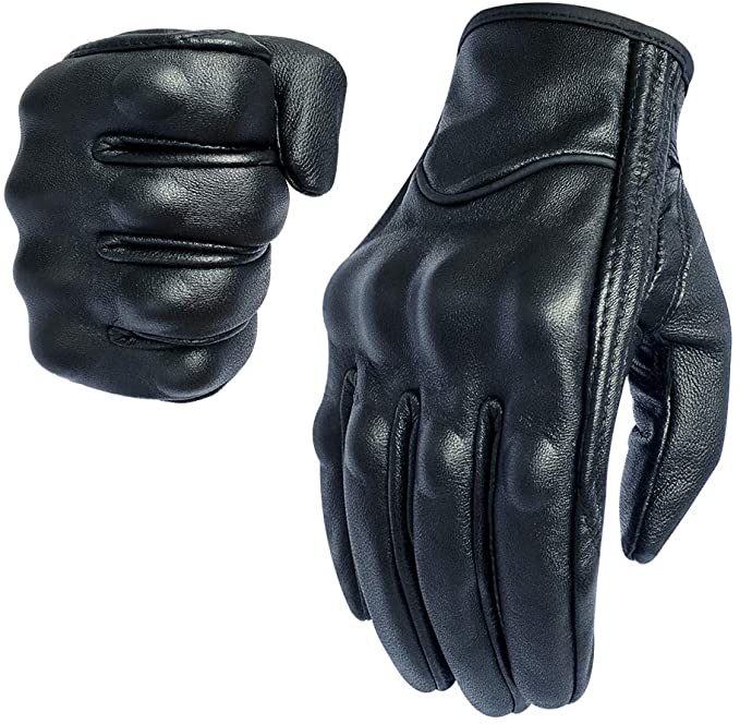 Full finger Goat Skin Leather Touch Screen Motorcycle Gloves Men/Women S,M,L,XL,XXL (Non-Perforated, S)