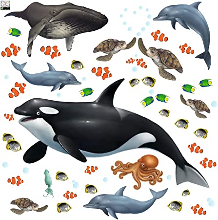 Create-A-Mural : Ocean Wall Decals Undersea Wall Stickers (29) Under Water Sea Life Kids Room Decor Vinyl Art Bedrooms Baby Nursery, Toddler, Teen, Playroom Classroom Birthday DIY