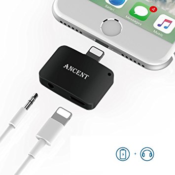 2 in 1 Lightning Splitter Adapter for iPhone 7/7 Plus,Ancent Lightning to Aux Audio Headphone and Charge Cable Splitter Compatible for iOS 10.3
