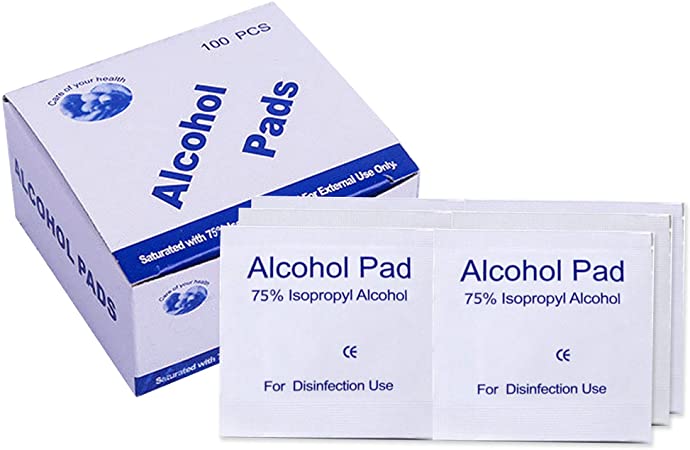 75% Alcohol Disinfectant Cotton Slices, 100 Pcs Sterile Alcohol Prep Pads Gauze Pads Individually Wrapped Swap Pad Wet Wipe for Outdoor Skin Cleaning Care, 6x6 cm