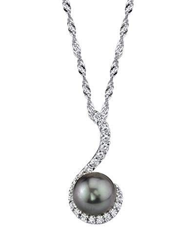 10-11mm Genuine Black Tahitian South Sea Cultured Pearl Swirl Pendant Necklace for Women