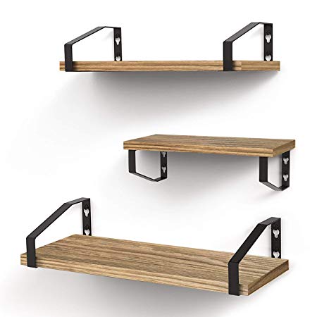 Veken Floating Shelves Wall Mounted Set of 3, Rustic Wood Wall Decor Storage Shelves for Bedroom, Bathroom, Kitchen, Living Room