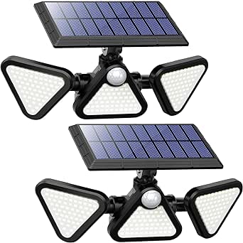 Solar Lights Outdoor Waterproof, 180 LED 3 Heads Solar Motion Sensor Outdoor Lights, 270° Wide Angle Solar Flood Wall Security Lights for Front Door Yard Garage, 2 Pack