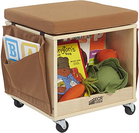 ECR4Kids Birch Hardwood and Canvas Mobile Teacher Stool with Storage