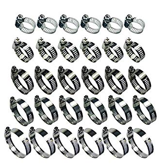Adjustable Stainless Steel Worm Gear Hose Clamps Water Pipe Clamps Assortment Kit 30 Piece