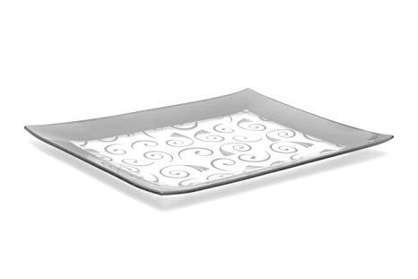 GAC Tempered Glass Tray Rectangular Glass Platter Unbreakable – Chip Resistant – Oven Safe – Microwave Safe – Dishwasher Safe – Stackable Decorative Plate and Glass Serving Tray Silver