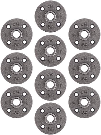Pipe Decor 3/8" Malleable Cast Iron Floor Flange 10 Pack, Industrial Steel Grey Fits Standard Three Eighth Inch Threaded Black Pipes and Fittings, Vintage DIY Shelving, Real AUTHENTIC Plumbing Flanges