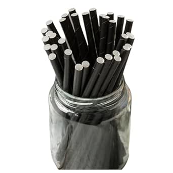 TableCraft – Straws – 7.75" (6mm) – Paper, Solid Black, Unwrapped, 500 per pack