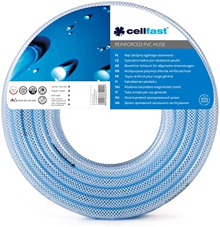 Cellfast UNIVERSAL Polyvinyl Chloride Multipurpose Hose, PVC, Textile Reinforcement, for Pressure Transmission, Phthalate Free, Food Quality Certificate, 20-185, Blue, 10,0 mm x 3,0 mm, 5m