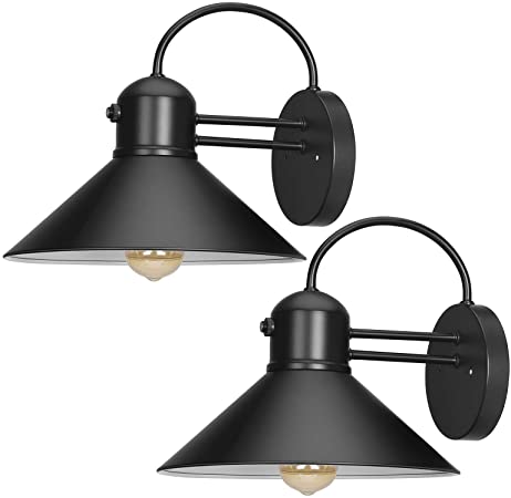 DEWENWILS 2 Pack Dusk to Dawn Wall Light Outdoor, Gooseneck Barn Light Fixtures Wall Mount, Wall Sconce Farmhouse, Matte Black Exterior Lights for Porch, Garage, E26 Socket, UL Listed