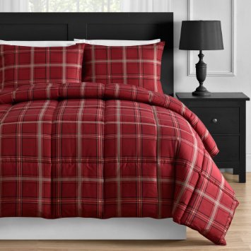 P&R Bedding Luxurious Rose Red Plaid Down Alternative Comforter Set (Queen)