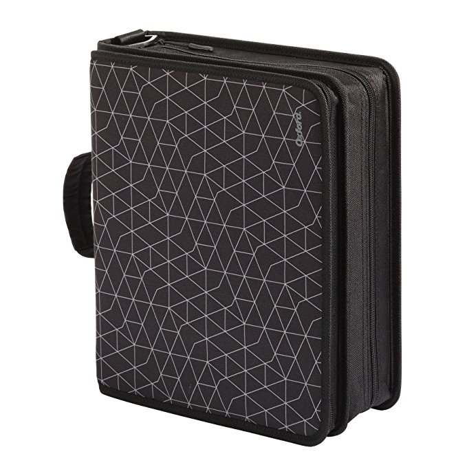 Oxford Zipper Binder with Tech Storage, 3", D-Rings, Handle and Shoulder Strap, Black and Gray Geometric Print (60450A)