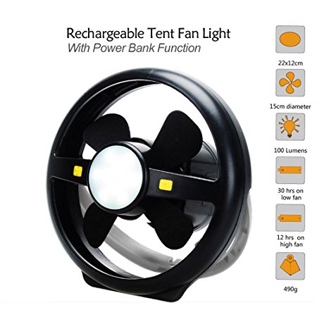 KOLSOL Camping Tent USB Fan Light 10 LED Rechargeable Lantern Portable Bright Lamp Power Bank Function