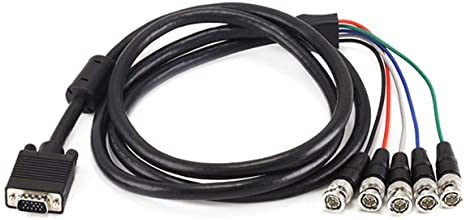 Monoprice VGA HD-15 to 5 BNC RGB Video Cable for HDTV Monitor cable - 6FT (Black)