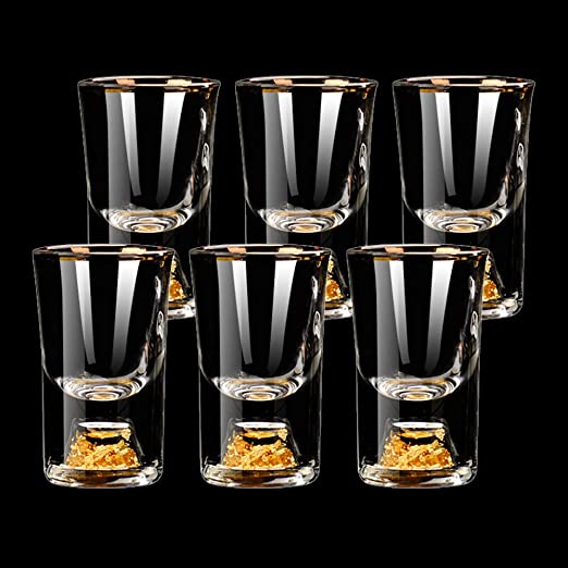 BPFY 6 Pack 10ml (0.33 oz) Shot Glasses, Crystal Shot Glass Set Decorated with 24K Gold Flakes, Glass Shot Cups for Whiskey, Tequila, Vodka, Mini Shot Glass Perfect for Party, Bar, Club