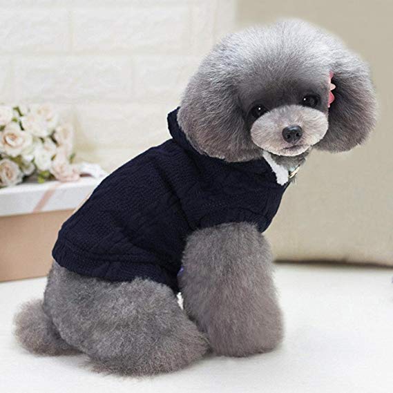 Small & Big Dog Clothes , Gotd Pet Dog Cat Puppy Costumes Dressing Up Party, Festival Warm Sweater Knitwear Hoodie Dress (M, Dark Blue)