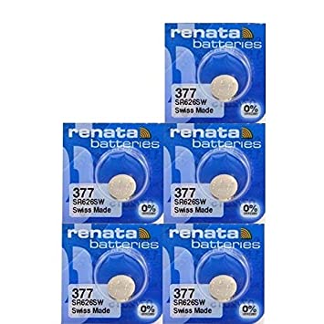 Renata 1.55V 377 Sr 626 SW Button Cell Battery for Wrist Watch Swiss Made - Set of 5 Pieces