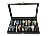 Sodynee 18pc Mens Watch Box Watch Travel Tray Watch Case Glass Top Jewelry Organizer