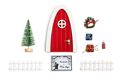 blminiatures Red Elf Magic Girl Fairy Doors Pretend Playset Christmas Decorations/Decorative The Santa's Elves'Enchanted Door Outdoor Christmas Decor for Elf's Night Before Christmas