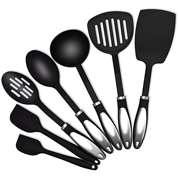 Kitchen Utensil Set Nylon Cooking Utensils for Nonstick Cookware Kitchen Tools and Gadgets Spatula Set by TWICHAN, Black