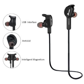Bluetooth Headphones, Aidbucks HM2040 V4.1 Wireless Sport Headphones Stereo Noise Cancelling Sweatproof Earbuds with Microphone for iPhone iPad Samsung and Other Bluetooth Android Devices(Black)
