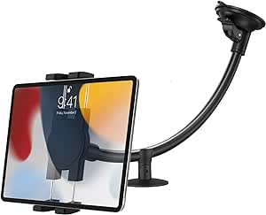 Support Tablette Pare-Brise Voiture, woleyi Support Tablet Voiture Ventouse avec Bras Long Réglable en Col de Cygne, pour iPad Pro Air Mini, Galaxy Tab, iPhone, 4-11" Téléphone & Tablet