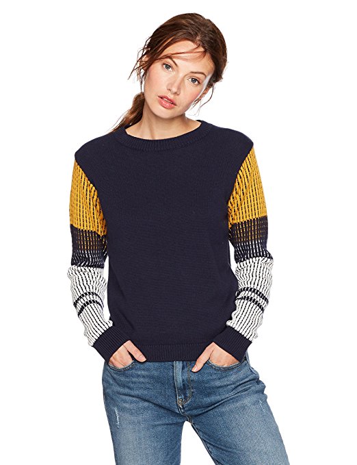 Cable Stitch Women's Contrast-Sleeve Cotton Sweater
