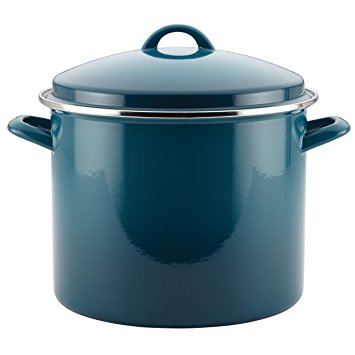 Rachael Ray Hard Enamel on Steel Covered Stockpot, 12-Quart, Marine Blue