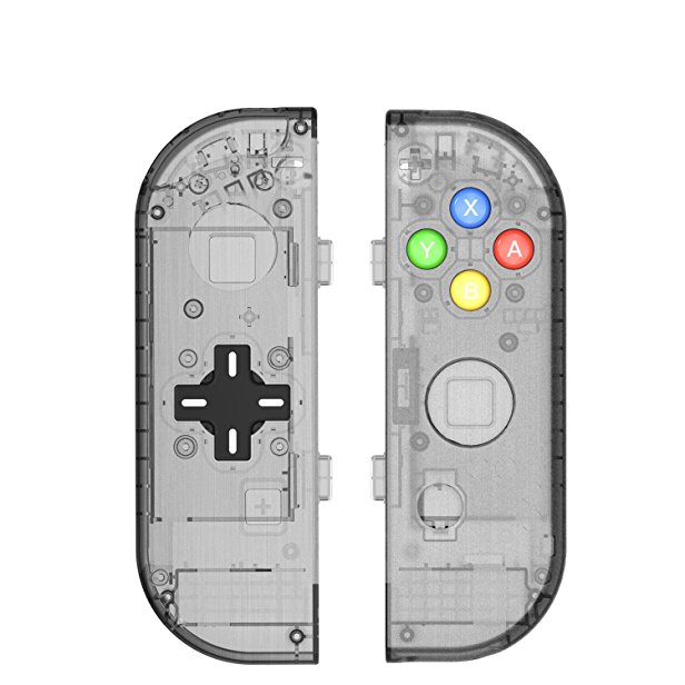 BASSTOP Translucent NS Joycon Handheld Controller Housing With D-Pad Button DIY Replacement Shell Case for Nintendo Switch Joy-Con (L/R) Without Electronics (Joycon D-Pad-Smoke Black)