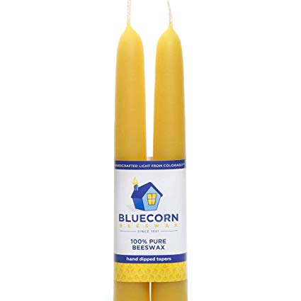 Bluecorn Beeswax 100% Pure Beeswax Tapers - (2 Tapers) (Raw, 8")