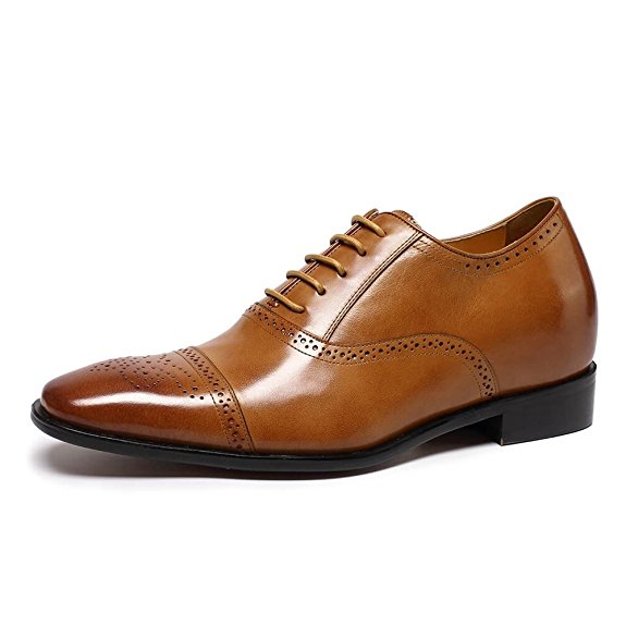 CHAMARIPA Height Increasing Elevator Shoes 2.76'' Taller Men Wingtip Oxford Dress Shoes K6531-1