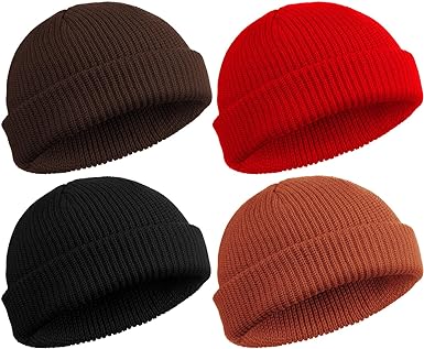 SATINIOR 4 Pieces Trawler Beanie Watch Hat Roll up Edge Skullcap Fisherman Beanie Unisex