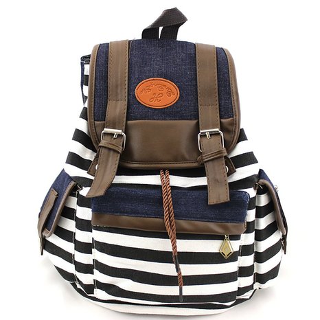 IBSound Stripe School College Bag - Canvas Backpack  Casual Daypack