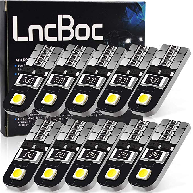 LncBoc T10 Canbus Error Free LED Bulbs 501 W5W 194 168 2-SMD 2835 LED White Light Wedge Replacement Bulbs Cars Sidelight Dome Number Plate Light DC 12V one year warranty Pack of 10