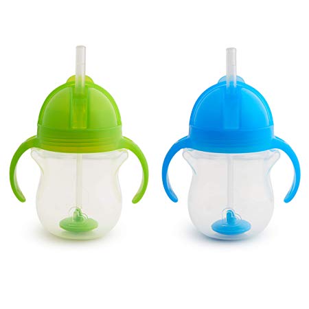 Munchkin Click Lock Weighted Straw Cup, 7 Ounce, 2 Pack, Blue/Green