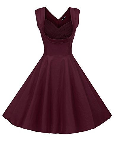 ACEVOG Women's 1950s V Neck Vintage Cut Out Retro Party Cocktail Swing Dresses