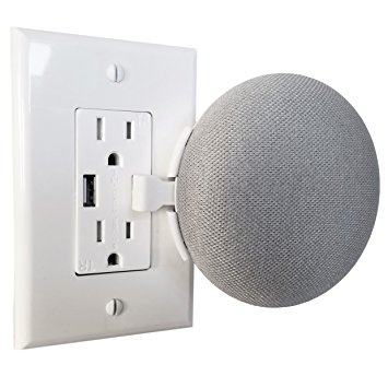 The USB Outlet Cover Plate Mount: Custom Built-In Holder Mount for Home Mini Voice Assistants by Google - Designed in the USA by Dot Genie (White, 1-Pack)
