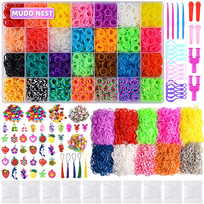 20000  Rainbow Rubber Bands Twist Loom Set: 19,000 Rubber Loom Bands Kits 38 Unique Colors, 500 Clips, 150  Beads, 100 ABC Beads to Bracelet Maker Making Kit for Kids, 40 Charms, 12 Backpack Hooks