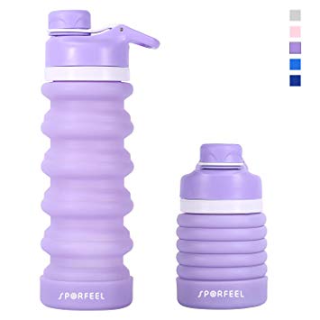 SPORFEEL 550ML Silicone Collapsible Water Bottle BPA Free, Sports Camping Canteen Sports Bottles Silicone Portable Leak Proof Water Bottles, 18.6 fl oz