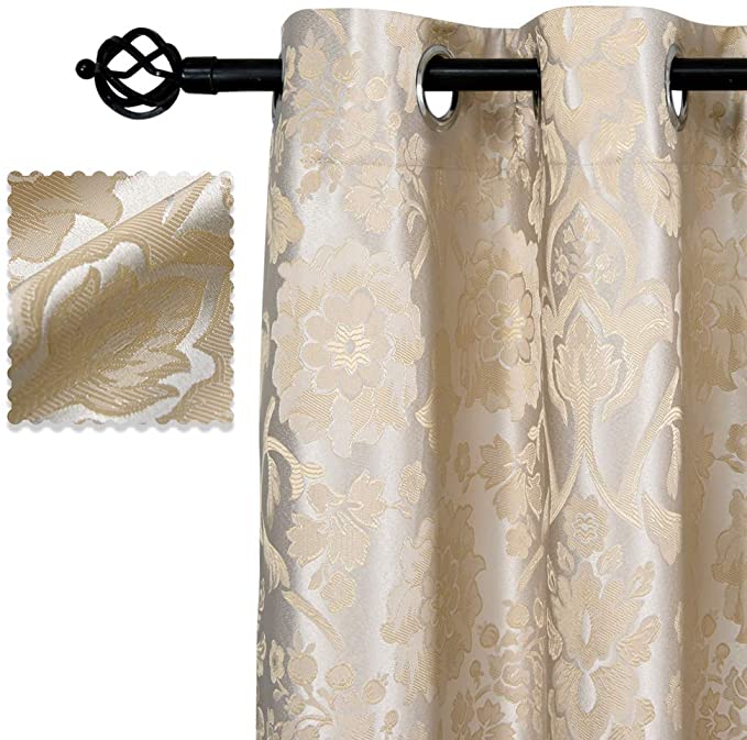 Allbright 100% Blackout Lined Curtains, Jacquard + Shading Lining 2 Layers Completely Blackout Window Treatment Thermal Insulated Drapes for Bedroom Living Room (52''W x 96''L, Silver Beige| 2 panels)