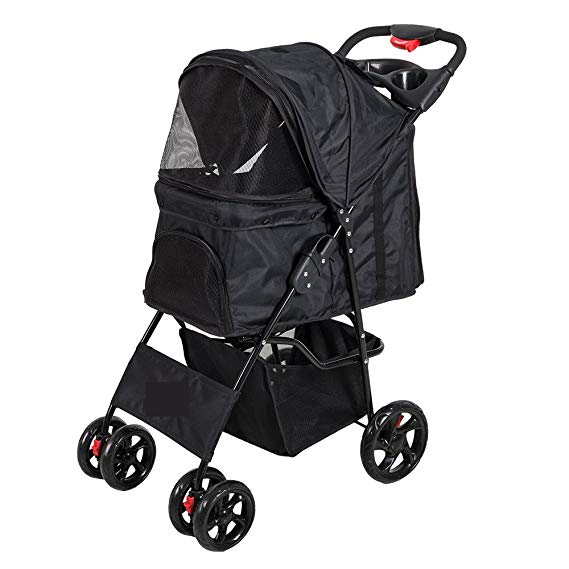 Lucky Tree Pet Stroller Folding Pet Cat Carrier Travel Cart With Four Wheels