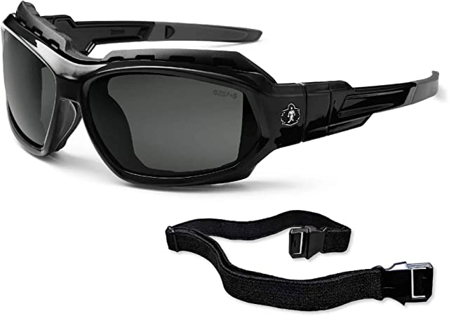 Ergodyne Skullerz Loki Convertible Polarized Safety Sunglasses, Smoke Lens-Includes Gasket and Strap to Convert to Goggle