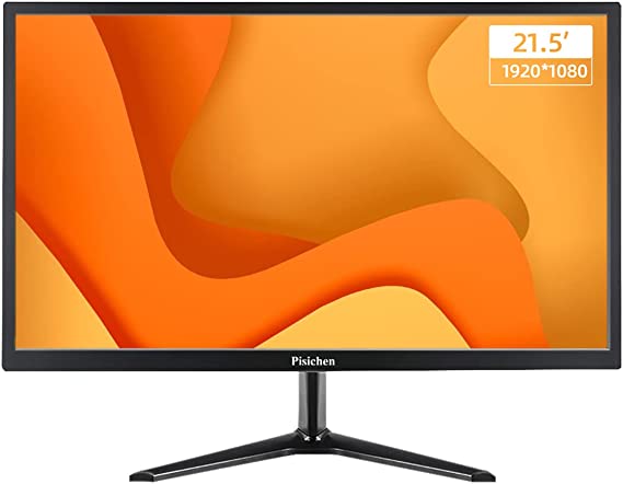 PC Monitor, Pisichen 21.5-inch Computer Monitor Full HD 1920x1080 Screen, VGA & HDMI Interfaces, 5ms, 75Hz, Brightness 250 cd/m², Built-in Speaker, Gaming Monitor for PS3/PS4/Laptop/PC