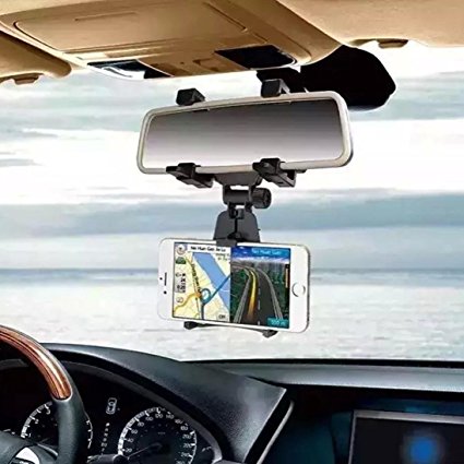 Car Mount, Voberry® Universal Car Rearview Mirror Mount Truck Auto Bracket Holder Cradle for Apple iPhone 6/6s/6s plus/ 5s/4s, Samsung Galaxy S6/S6 edge/S5/S4/S3,Cellphones, IOS, Android Smartphone