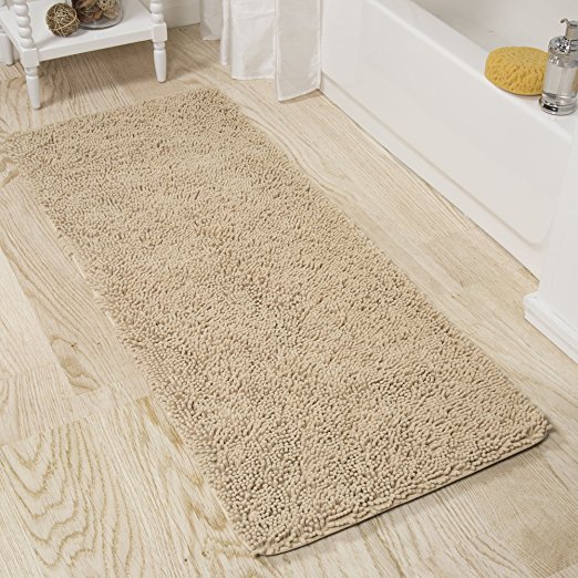 Lavish Home Memory Foam Shag Bath Mat 2-Feet by 5-Feet - Ivory