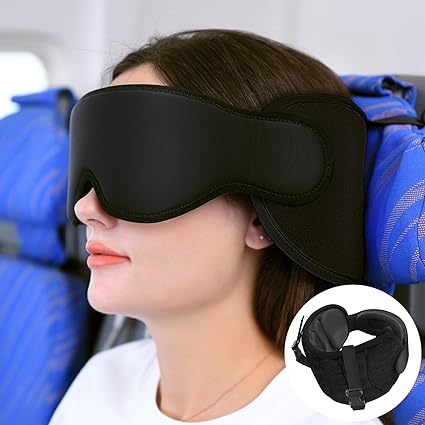 Travel Pillows for Airplanes, Neck Pillow with Eye Mask for Sleeping Long Flights, Kids Travel Pillow for Car, Road Trip Car Headrest, FSA HSA Eligible Approved, Black