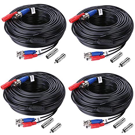 Security Camera Cable,ANNKE 100 Feet Pre-Made All-in-One AHD BNC RCA Plug Play Video Power Cable CCTV Security Camera with 2 Female Connectors for Security AHD Camera and DVR (Black 4-Pack)